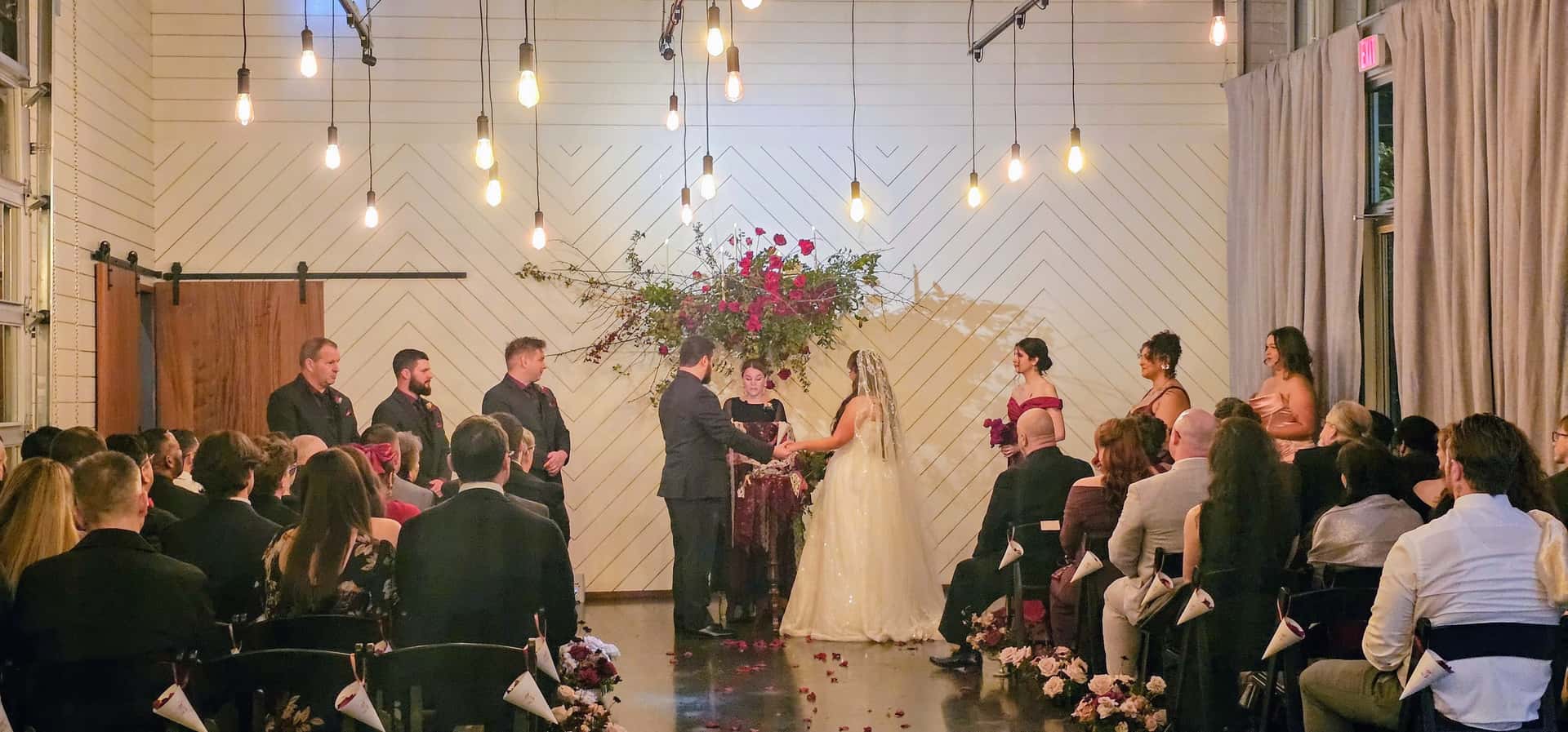 Indoor ceremony with Edison lights